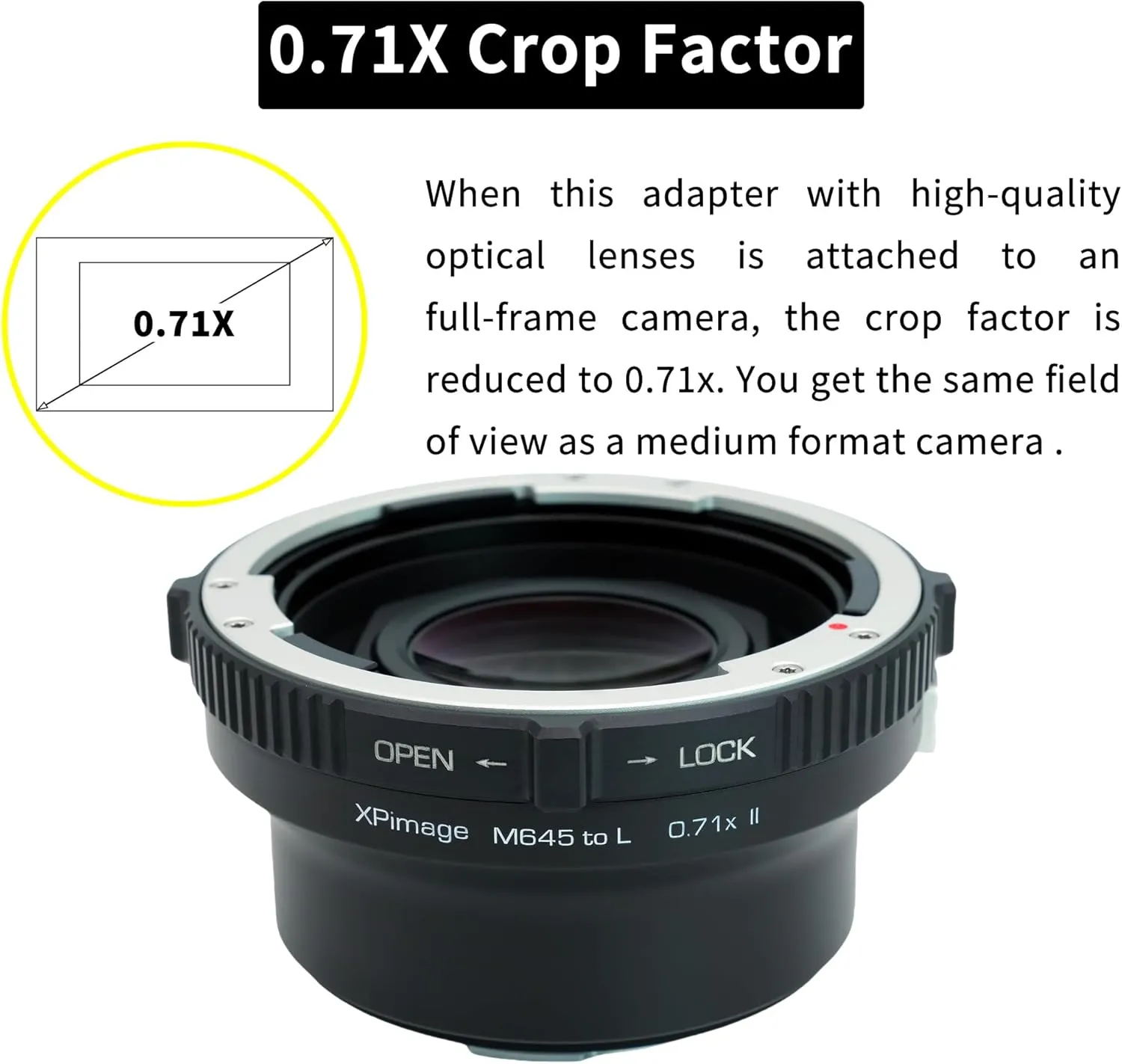 0.71X Optical Focal Reducer Lens Mount Adapter for Mamiya 645 Lens to Leica or Panosonic L Mount Camera