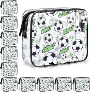 10 Pcs Soccer Clear Makeup Bags Sport Theme Cosmetic Toiletry Bag Bulk Waterproof PVC Multifunction Pouch with Zipper Gifts for Girls Women Youth Team Party Travel
