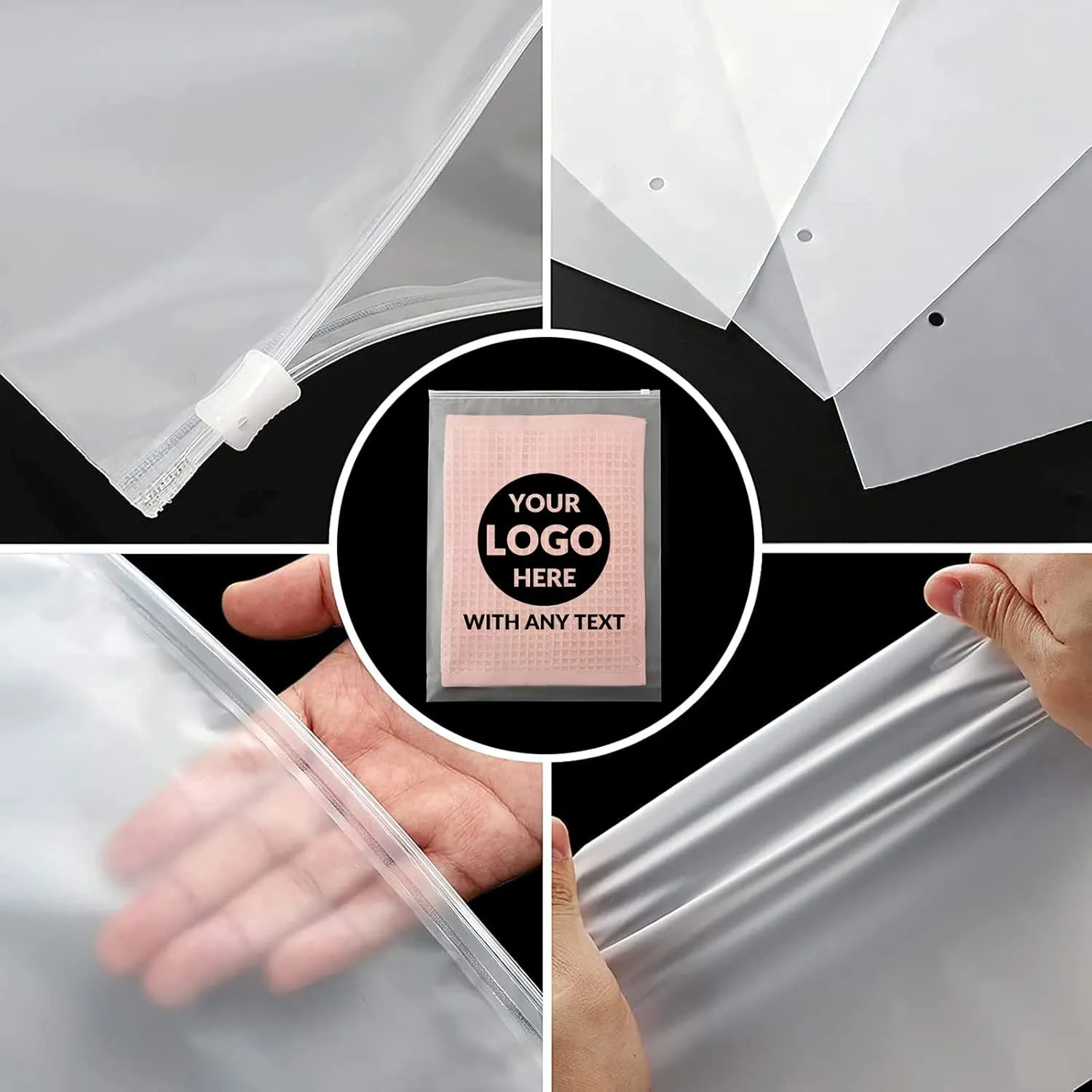 100 Custom Plastic Bags With Logo, Zip Slider With Air Holes, Resealable for Packaging Products, Business Selling Shipping (5.9"x7.9", Frosted)