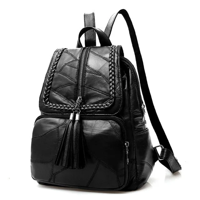 100% Genuine leather Big capacity backpack for women weaving tassel sheepskin travel bag sac transport bag pack for laptop cell