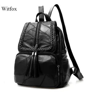 100% Genuine leather Big capacity backpack for women weaving tassel sheepskin travel bag sac transport bag pack for laptop cell