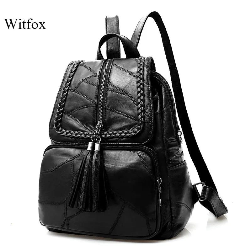 100% Genuine leather Big capacity backpack for women weaving tassel sheepskin travel bag sac transport bag pack for laptop cell