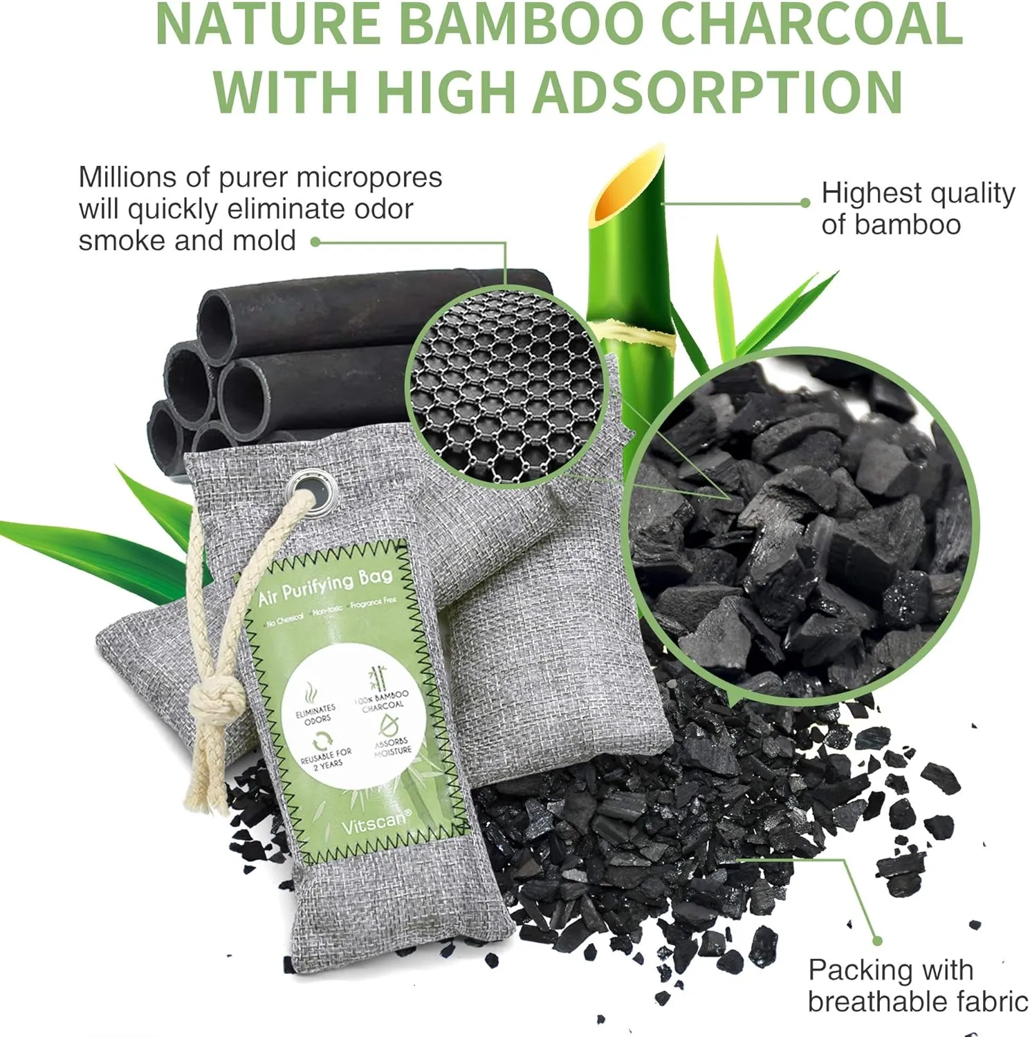 12 Pack Bamboo Charcoal Air Purifying Bag, Activated Charcoal Bags Odor Absorber, Moisture Absorber, Natural Car Air Freshener, Shoe Deodorizer, Odor Eliminators For Home, Pet, Closet (8x50g, 4x200g)