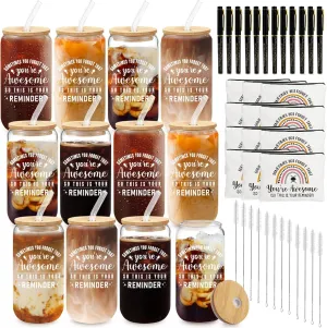 12 Set Employee Appreciation Gifts Thank You Gifts Bulk for Coworker Staff Teacher Nurses, Thank You Glass Cups 16 oz Can Shaped Beer Glass Makeup Bag Ballpoint Pen for Women Men (Sometimes)