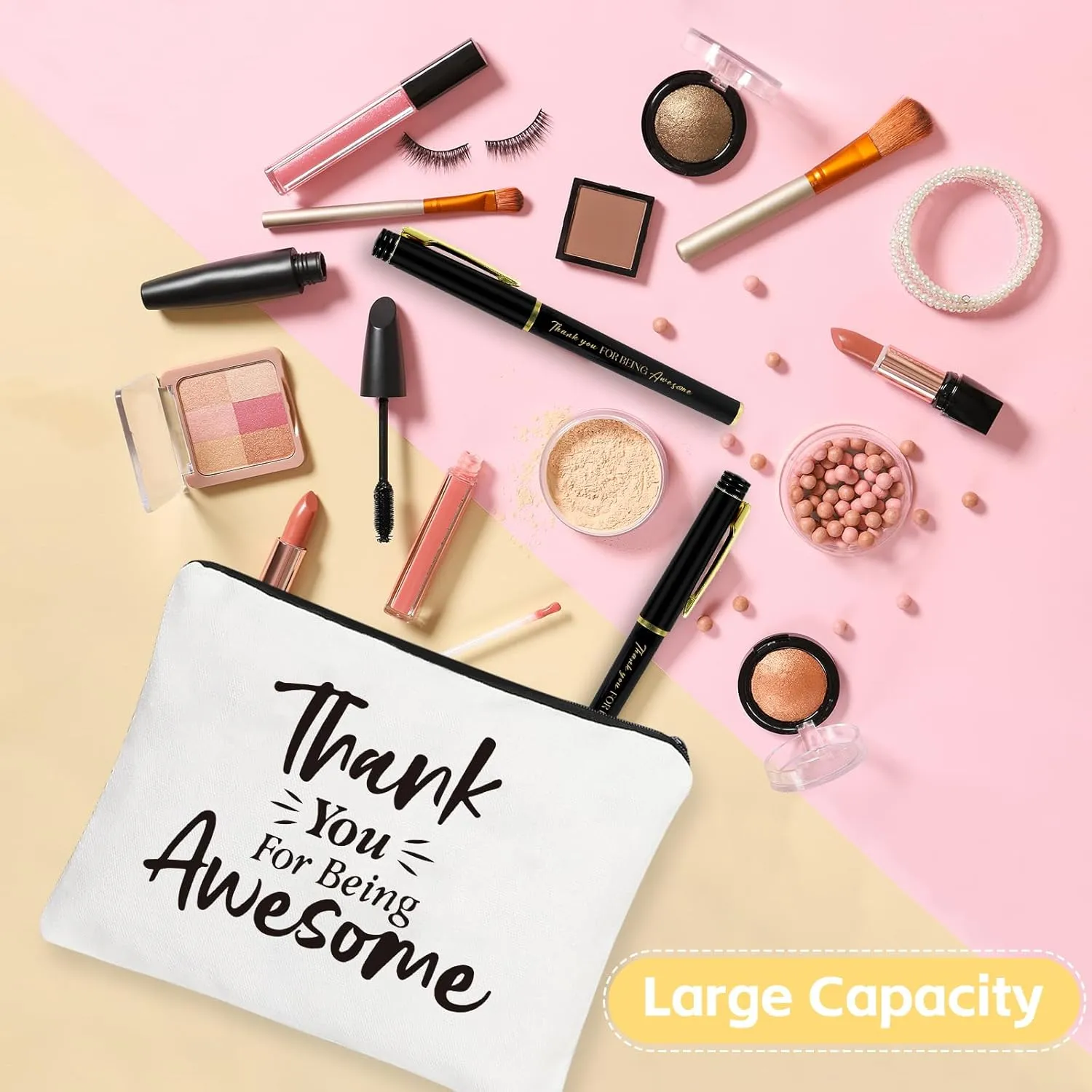 12 Set Employee Appreciation Gifts Thank You Gifts Bulk for Coworker Staff Teacher Nurses, Thank You Glass Cups 16 oz Can Shaped Beer Glass Makeup Bag Ballpoint Pen for Women Men (Thank You)