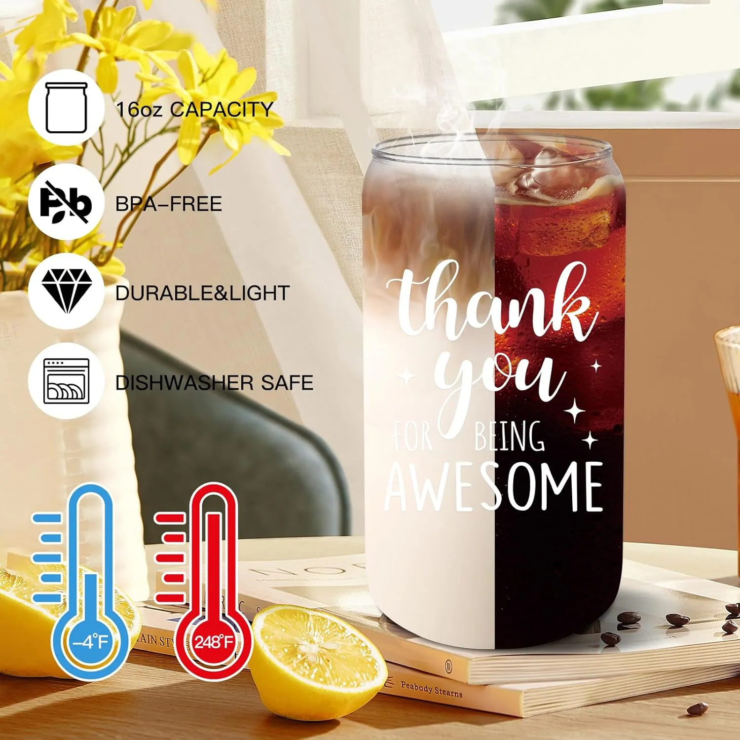 12 Set Employee Appreciation Gifts Thank You Gifts Bulk for Coworker Staff Teacher Nurses, Thank You Glass Cups 16 oz Can Shaped Beer Glass Makeup Bag Ballpoint Pen for Women Men (Thank You)