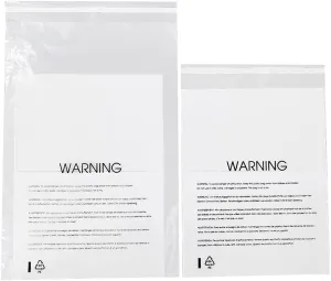 12” X 15” (100 Count) Clear Poly Bags with Suffocation Warning for Packaging, T Shirts & Mailing - Permanent Adhesive (100 Count 12''x15'')