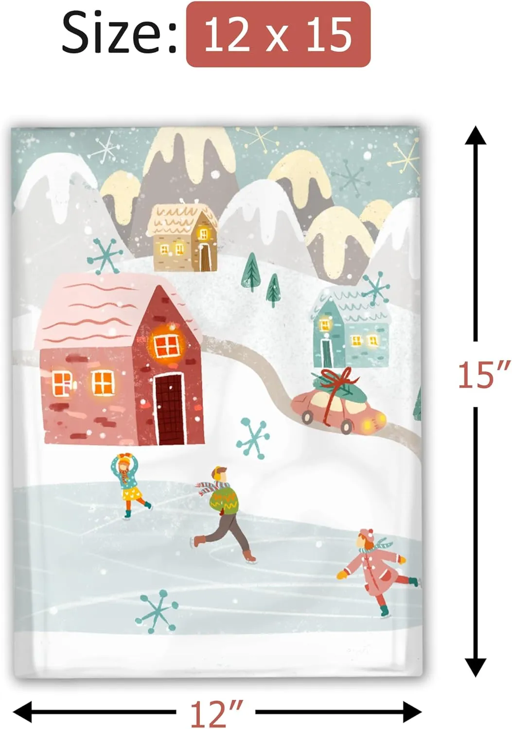 12x15 (50) Winter Village Christmas Designer Poly Mailers Self Sealing Waterproof Shipping Envelopes Holiday Premium Printed Bags For Small Businesses