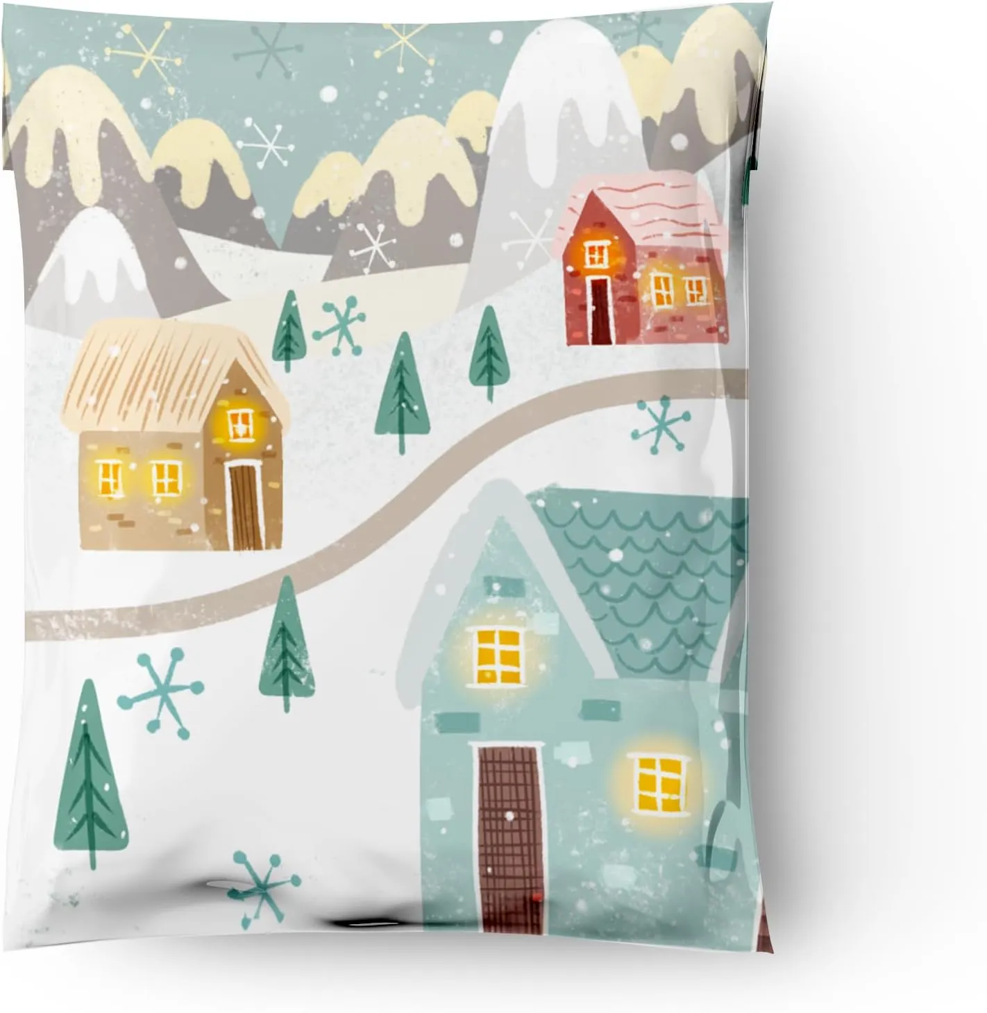 12x15 (50) Winter Village Christmas Designer Poly Mailers Self Sealing Waterproof Shipping Envelopes Holiday Premium Printed Bags For Small Businesses