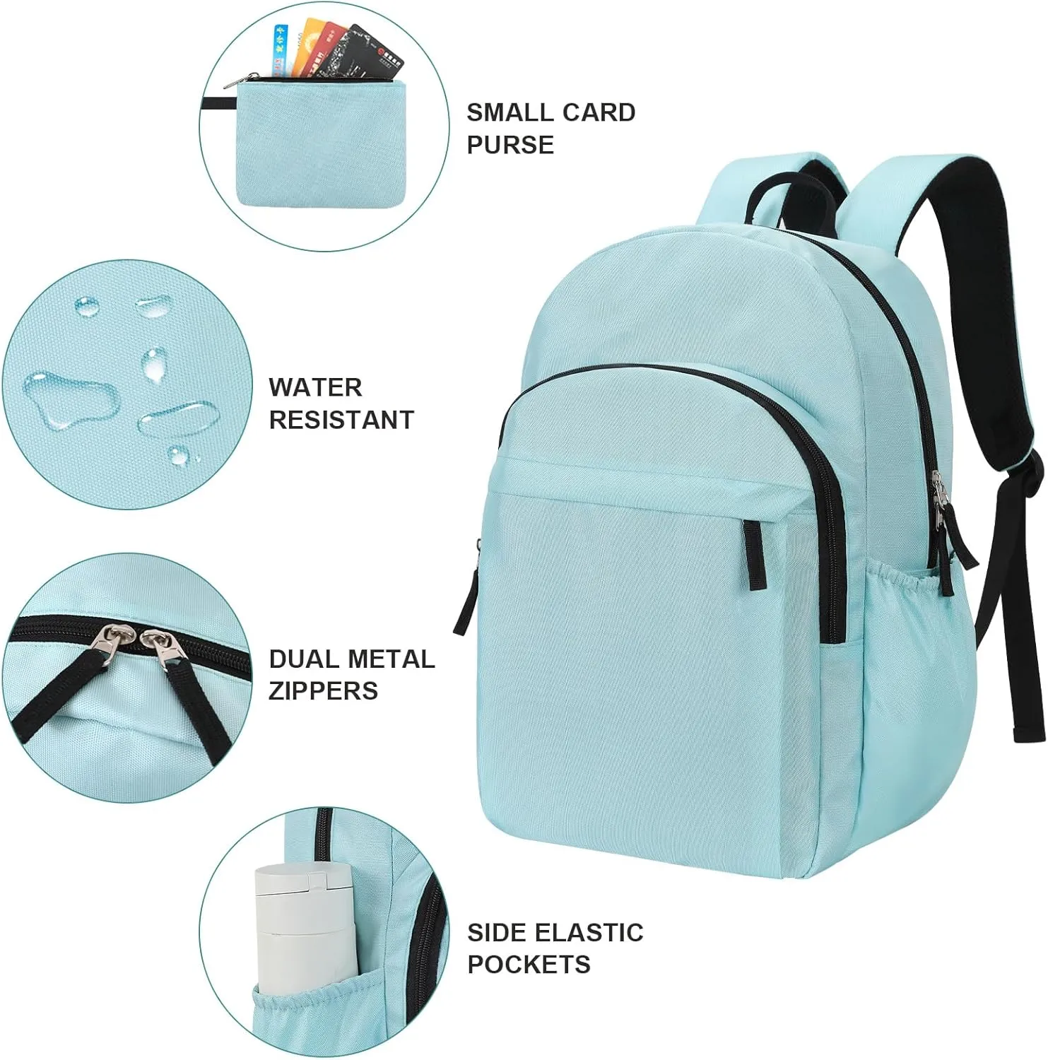 15.6 inch Basic Black Backpack for Men, Travel Backpack Carry on, Water Resistant School Backpacks Bookbag (Turquoise)