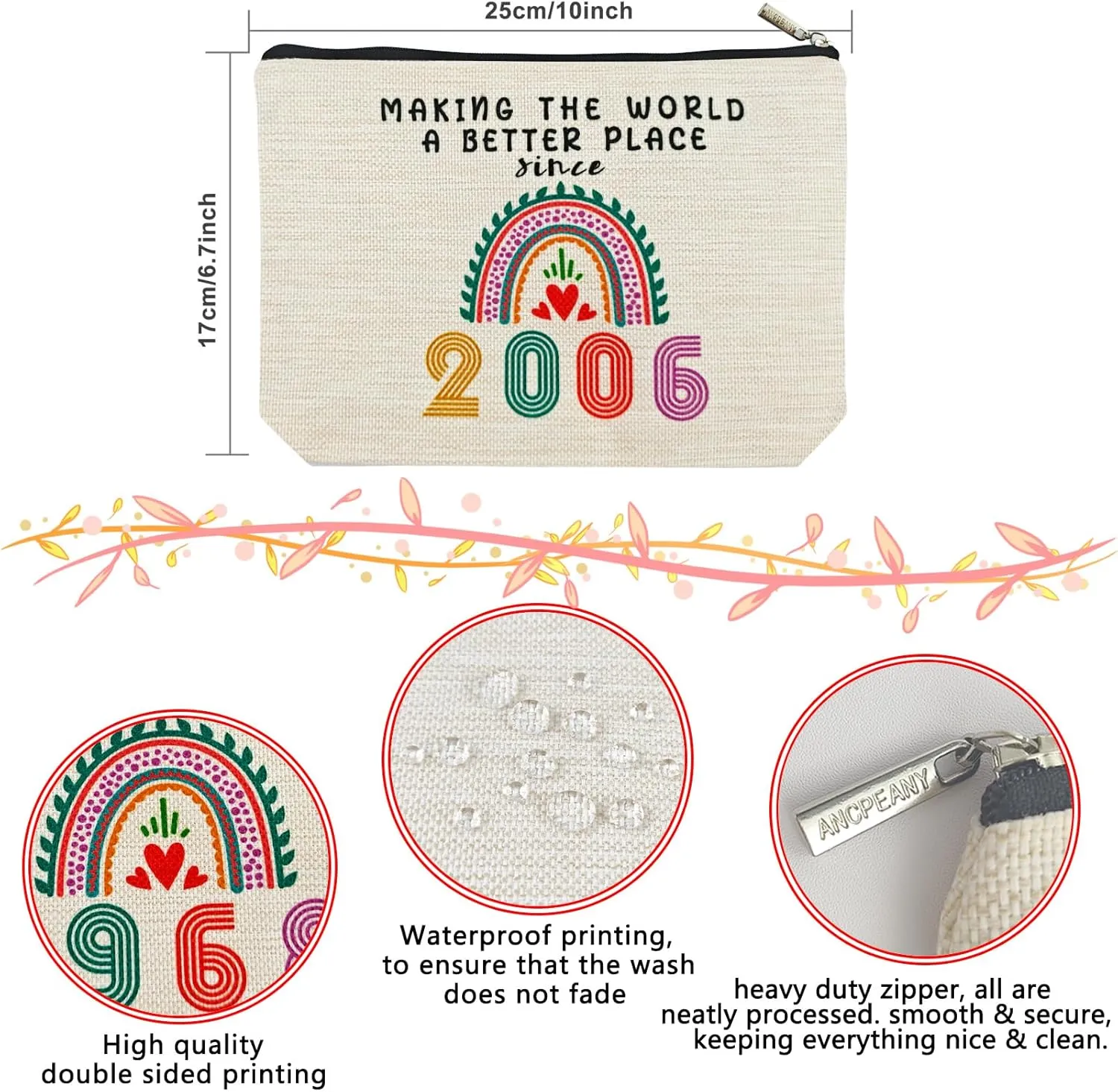 19th Birthday Gifts for Girls Makeup Bags, 2006 Happy 19th Birthday Decorations for Teen Girls, 19 Year Old Girl Birthday Gifts for Daughter, Sister, Granddaughter, Small Cosmetic Travel Pouch