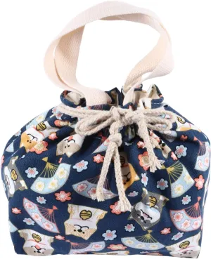 1pc Canvas Lunch Tote Bag Stylish Japanese Bento Bag with Drawstring Closure Handy Storage for Food Lunch Boxes Tableware for Students Office Workers