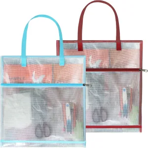2 Pcs Project Bag for Quilting Craft Storage, 16.1’’ Transparent Sewing Bag with Zipper Suitable for Knitting, Embroidery and Other Project Storage(Red and Blue)