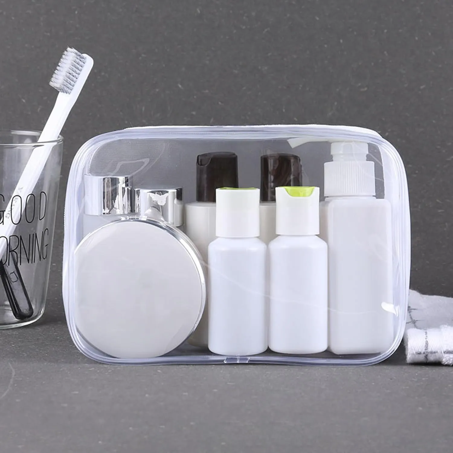 20 Packs Clear Cosmetics Bags for Women Men Waterproof Toiletry Bags PVC Makeup Bags Organizer Case with Zipper for Travel Bathroom (White)