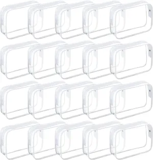 20 Packs Clear Cosmetics Bags for Women Men Waterproof Toiletry Bags PVC Makeup Bags Organizer Case with Zipper for Travel Bathroom (White)