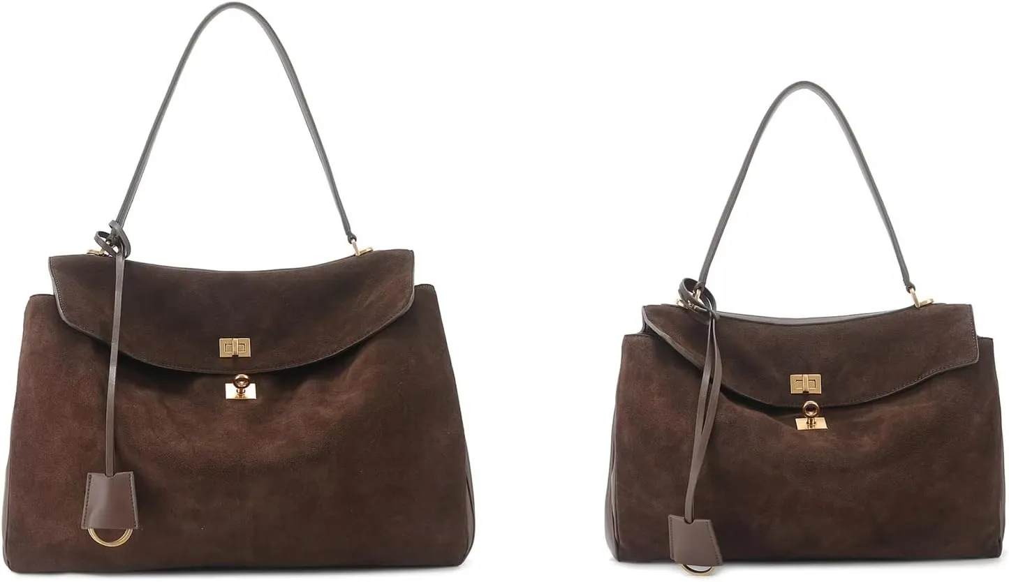 2025 Autumn and winter suede patchwork cowhide B bag Kelly lock travel armpit travel special shoulder handbag