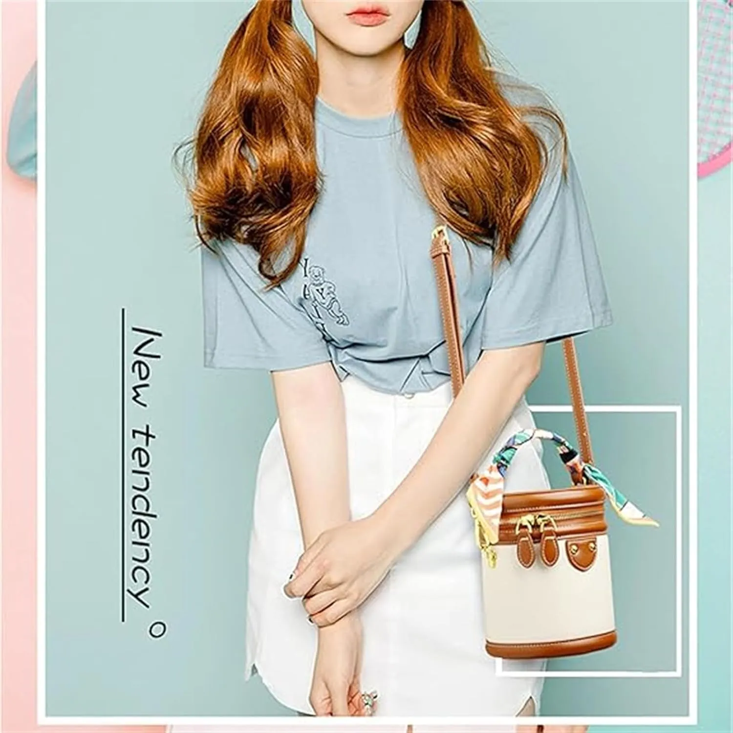2025 New Summer Cylinder Bag, Colorblock Bucket Bag For Women, Fashionable Leather Crossbody Shoulder Handbag