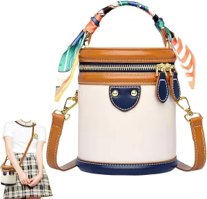 2025 New Summer Cylinder Bag, Colorblock Bucket Bag For Women, Fashionable Leather Crossbody Shoulder Handbag