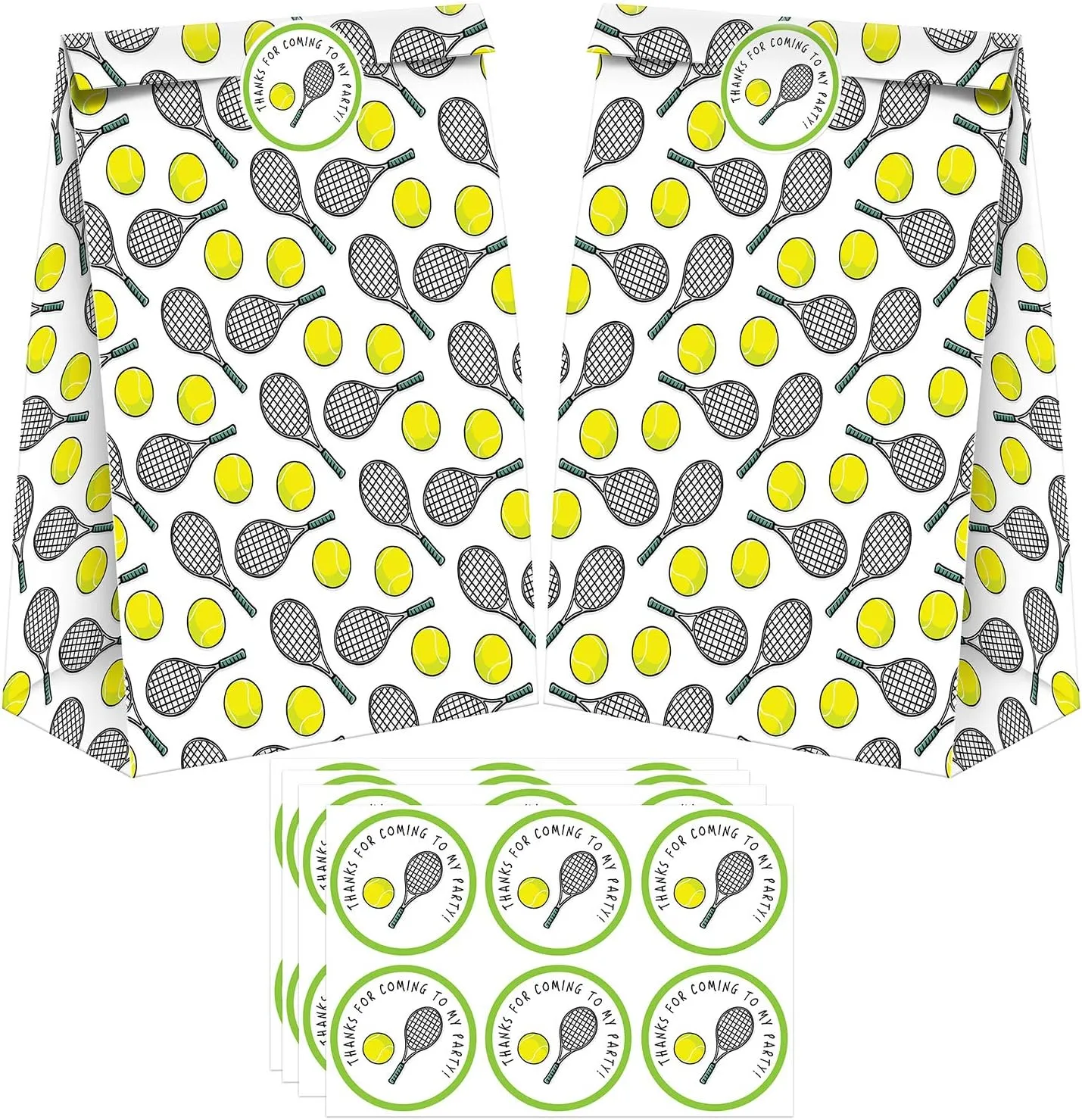 24 Pack Tennis Party Candy Favor Bags with Stickers, Tennis Goodie Gift Treat Bags Tennis Themed Birthday Party Supplies
