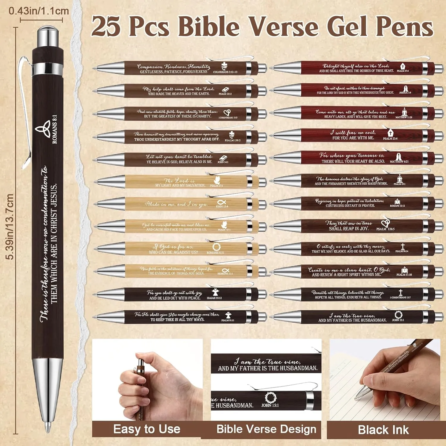 25 Sets 75 Pcs Christian Father Day Gift Bulk Bible Verse Pens Emergency Numbers Bookmarks Scripture Keychains for Women Men Church Baptism Souvenirs(Elegant Color)