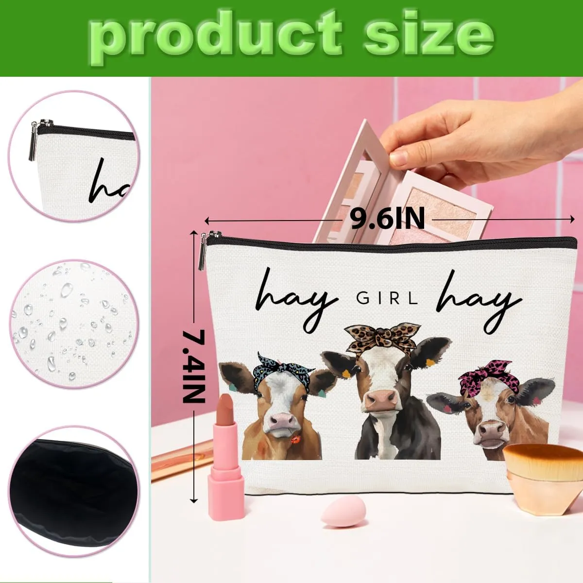 2pcs Cow Print Stuff Makeup Bag Western Cosmetic Bag Funny Graduation Birthday Cow Gifts for Women Girls Sister Coworker Zipper Makeup Pouch