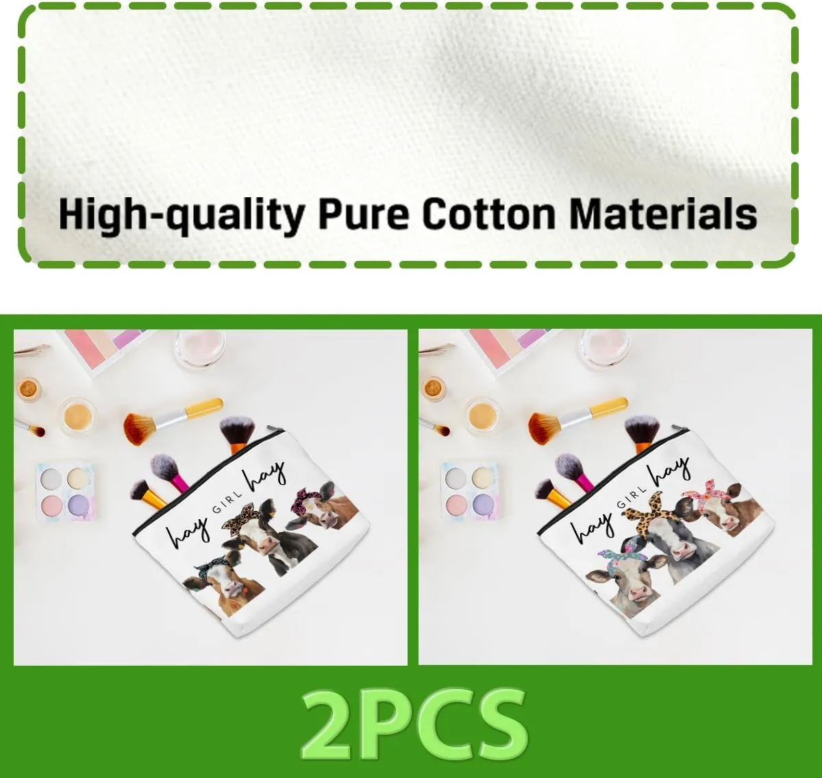 2pcs Cow Print Stuff Makeup Bag Western Cosmetic Bag Funny Graduation Birthday Cow Gifts for Women Girls Sister Coworker Zipper Makeup Pouch