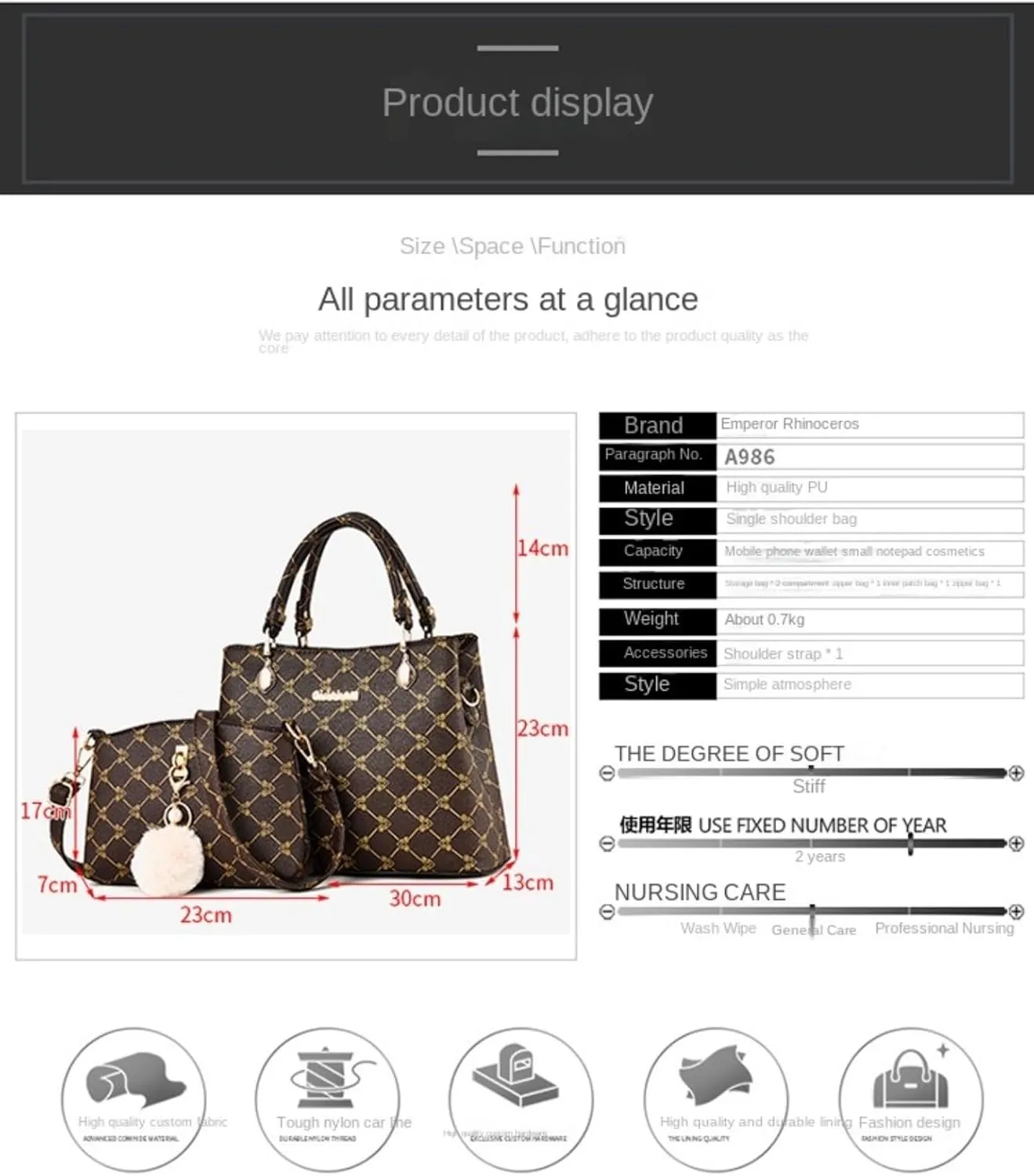 2Pcs Handbags Sets for Women Large Tote Bags Cute Crossbody Purses