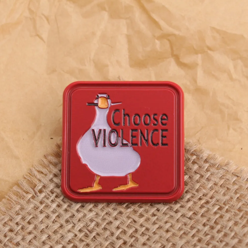 2pcs Whimsical Goose Enamel Pins Violence Cartoon Brooches Red & Pink