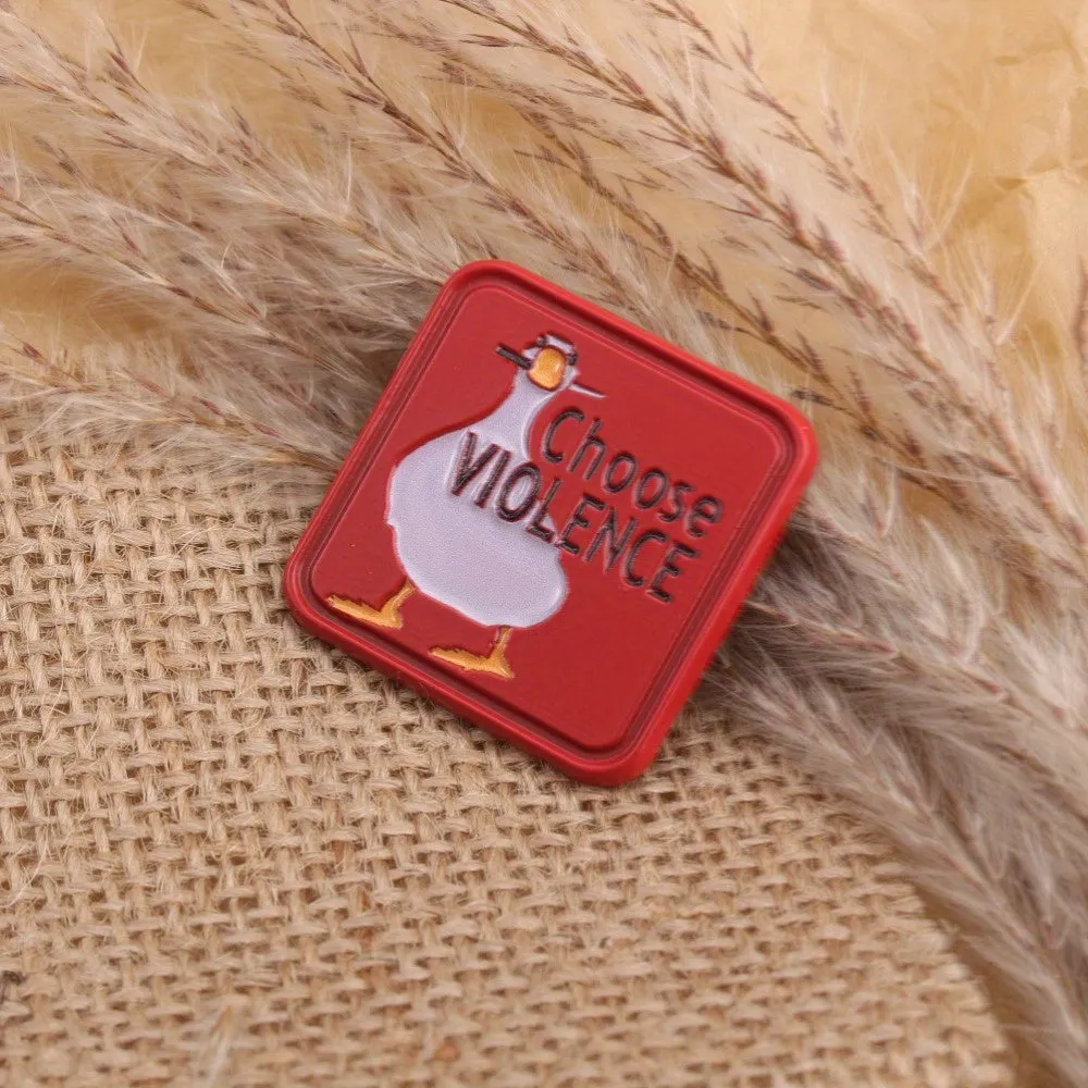 2pcs Whimsical Goose Enamel Pins Violence Cartoon Brooches Red & Pink