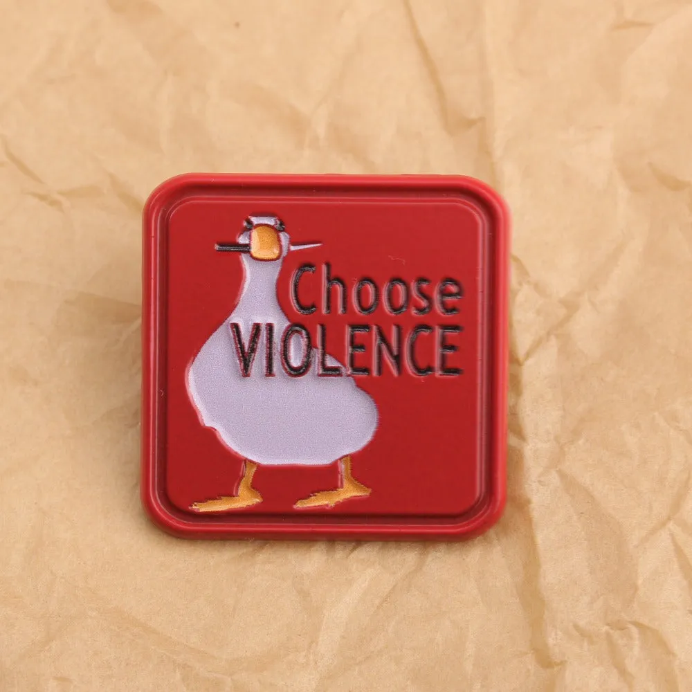 2pcs Whimsical Goose Enamel Pins Violence Cartoon Brooches Red & Pink