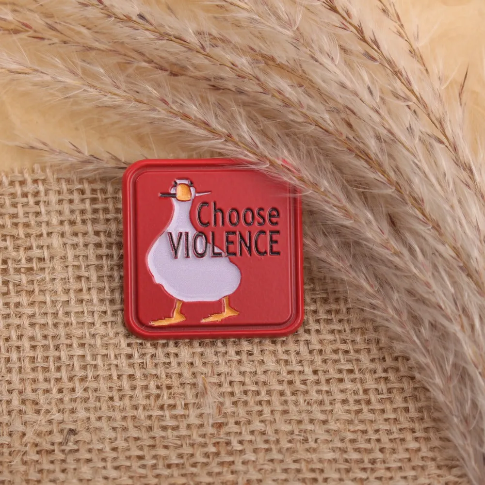 2pcs Whimsical Goose Enamel Pins Violence Cartoon Brooches Red & Pink