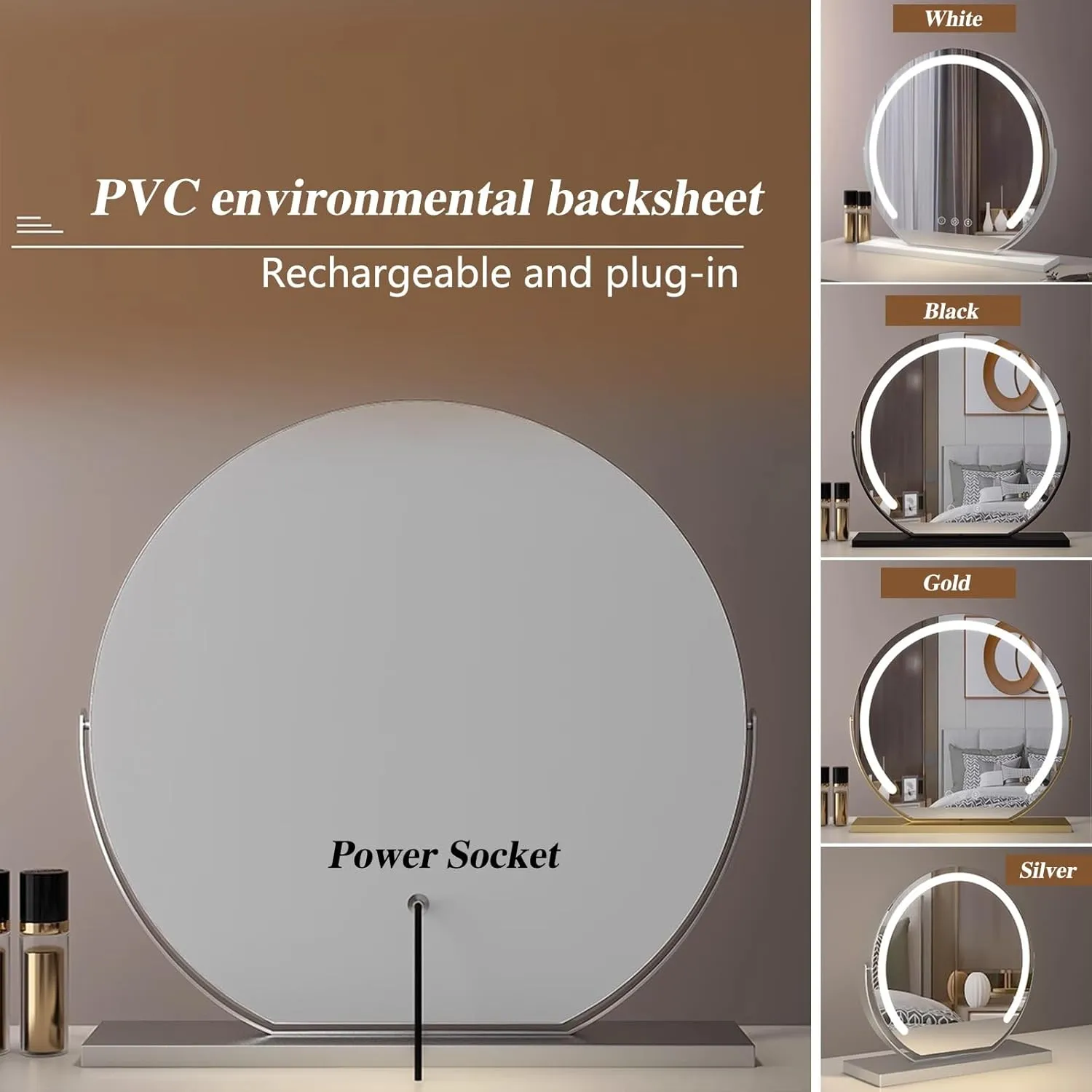 3 Colors Brightness Adjustable Makeup Mirror with Lights, Smart Touch Sensitive Makeup Vanity Mirror, 360°Rotation Vanity Mirror(Gold,40cm/15.7)