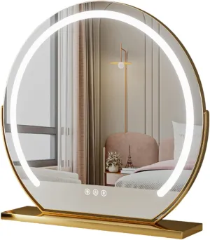 3 Colors Brightness Adjustable Makeup Mirror with Lights, Smart Touch Sensitive Makeup Vanity Mirror, 360°Rotation Vanity Mirror(Gold,40cm/15.7)
