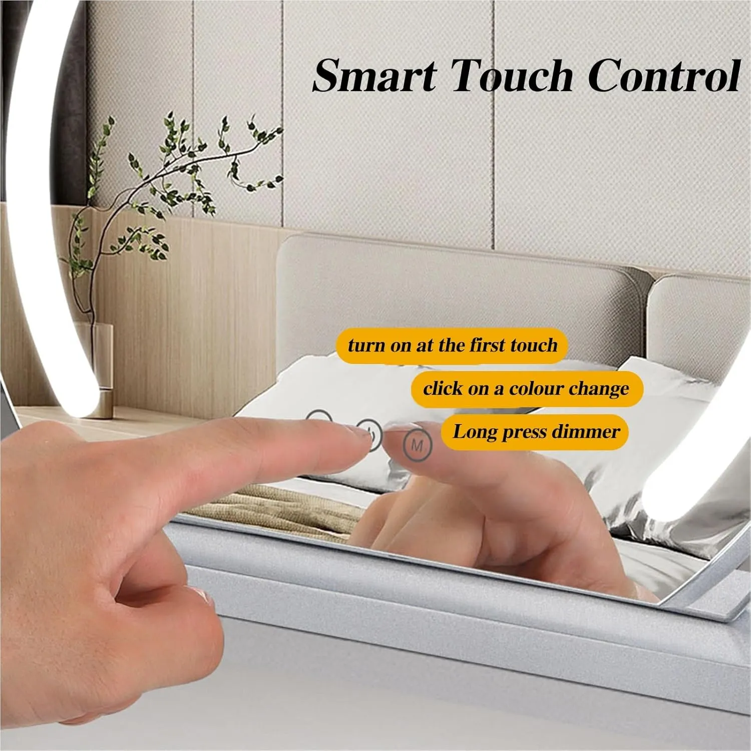 3 Colors Brightness Adjustable Makeup Mirror with Lights, Smart Touch Sensitive Makeup Vanity Mirror, 360°Rotation Vanity Mirror(Gold,40cm/15.7)