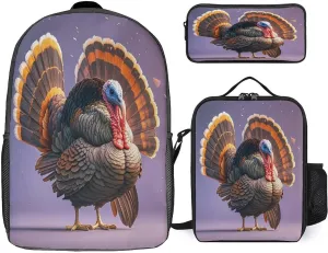 3 in 1 Backpack Set Thanksgiving Turkey Print Casual Backpack Set Small Cosmetic Bag Travel Daypack Crossbody Lunch Bag Coin Purse Set