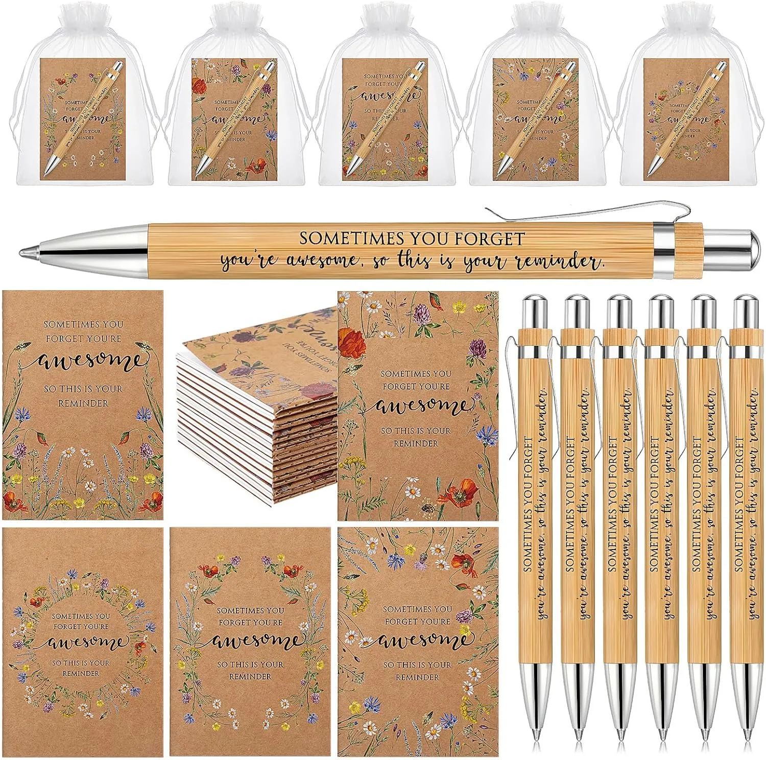 30 Sets Mother's Day Gifts for Women Bulk Inspirational Flower Notepads Coworker Employee Teacher Appreciation Motivational Notebook Ballpoint Pens with Organza Bag for CNA Nurse Graduation