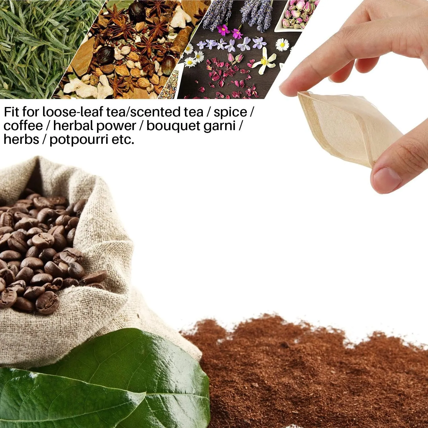 300PCS Tea Filter Bags, Disposable Paper Tea Bag with Drawstring Safe Strong Penetration Unbleached Paper for Loose Leaf Tea and Coffee（6x8CM）