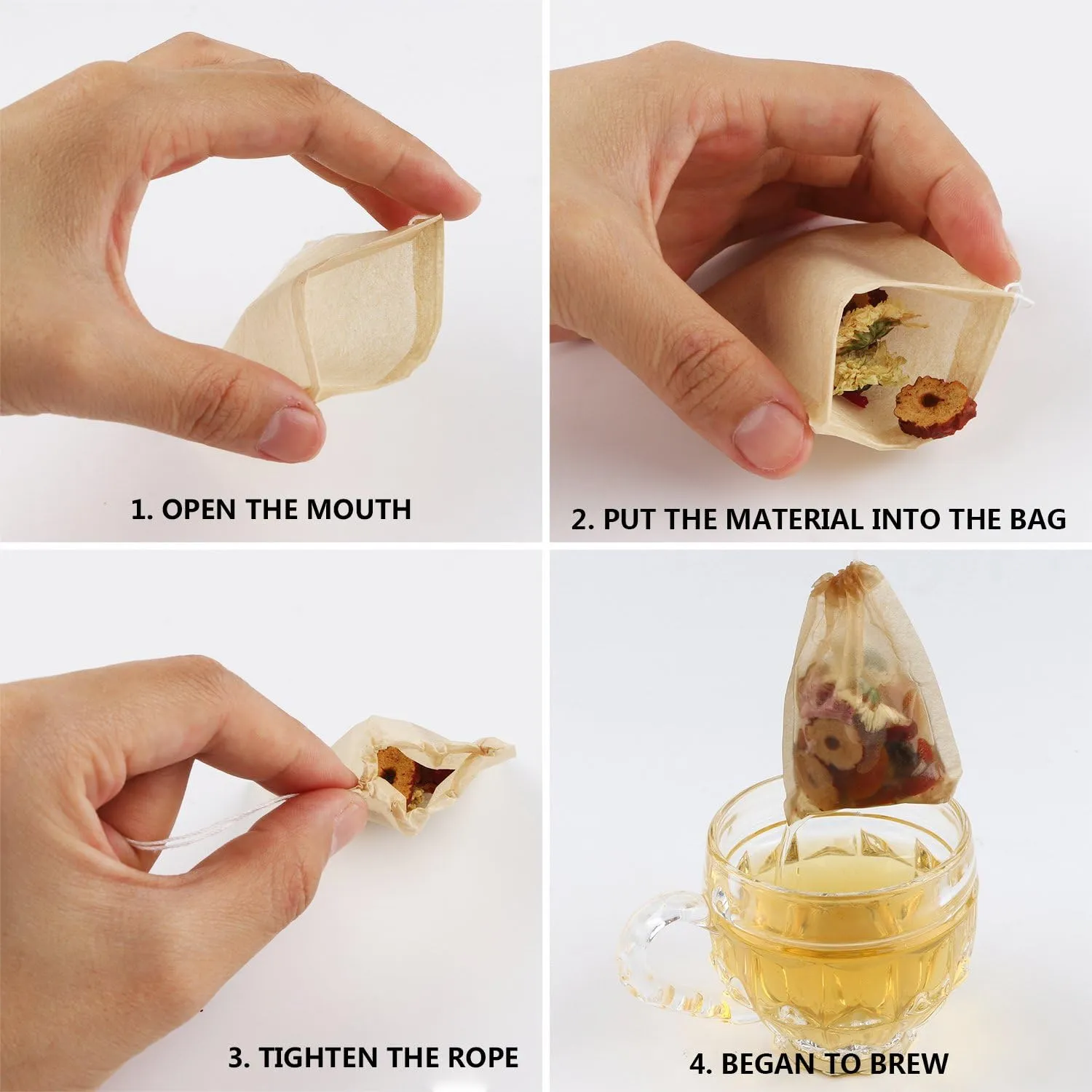 300PCS Tea Filter Bags, Disposable Paper Tea Bag with Drawstring Safe Strong Penetration Unbleached Paper for Loose Leaf Tea and Coffee（6x8CM）