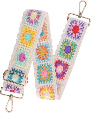 3D Flower Crochet Purse Strap 2" Wide,Bag Strap Replacement for Crossbody Adjustable(Gold Hardware)