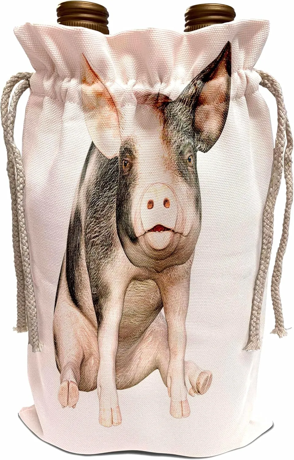 3dRose Grey and white pig sitting down and looking forward - Wine Bags (wbg-376288-1)