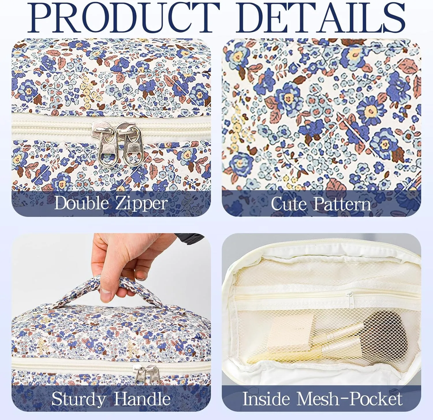 3Pcs Travel Makeup Bag Organizer, Toiletry Bag for Women, Cosmetic Bags for Women Travel Set, Cute Makeup Bags, Quilted Cosmetic Bag, Women's Quilted Toiletry Bag Storage