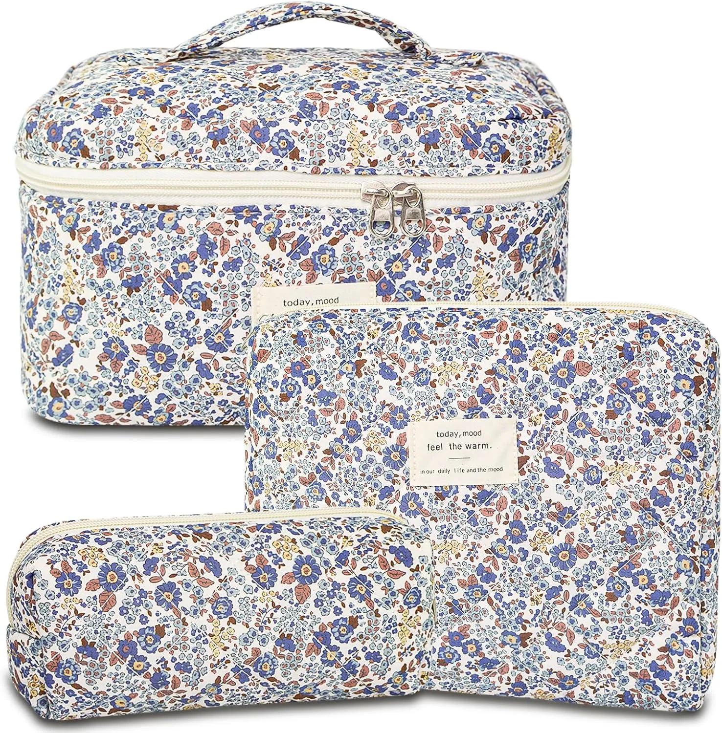 3Pcs Travel Makeup Bag Organizer, Toiletry Bag for Women, Cosmetic Bags for Women Travel Set, Cute Makeup Bags, Quilted Cosmetic Bag, Women's Quilted Toiletry Bag Storage