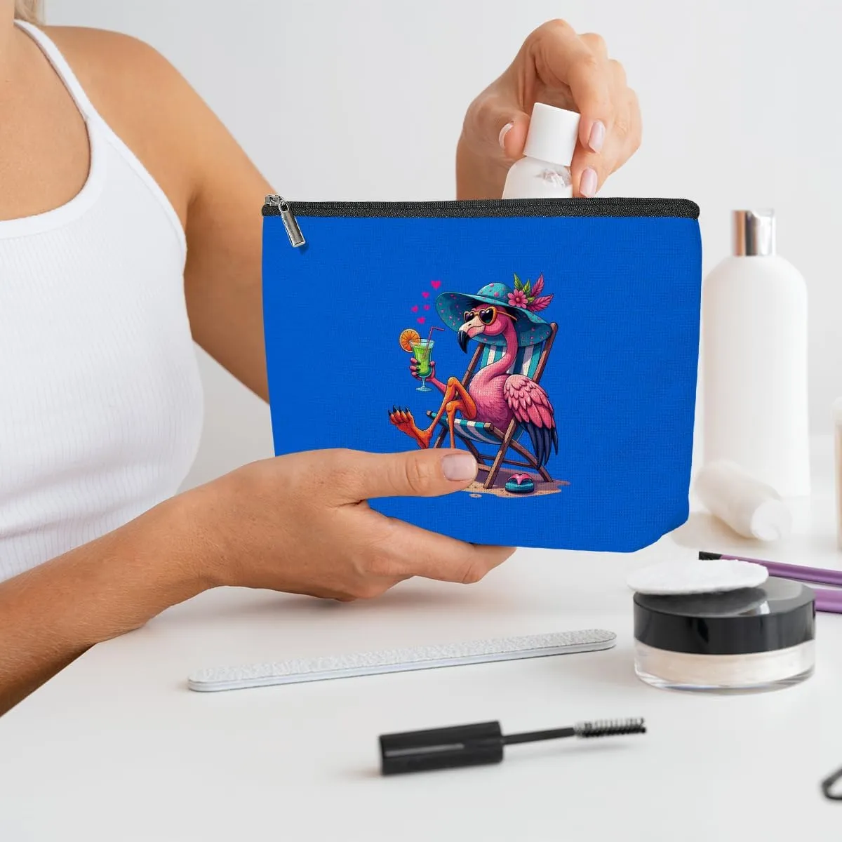 4 Pack Beach Summer Whimsical Bird Flamingo Gifts Makeup Bag, Travel Essentials Cosmetic Bags for Women Teacher Sister Girl Trip, Travel Toiletry Bag for Graduation Birthday Christmas Weekend Vacation