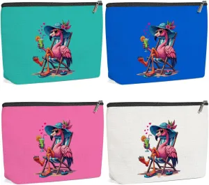 4 Pack Beach Summer Whimsical Bird Flamingo Gifts Makeup Bag, Travel Essentials Cosmetic Bags for Women Teacher Sister Girl Trip, Travel Toiletry Bag for Graduation Birthday Christmas Weekend Vacation