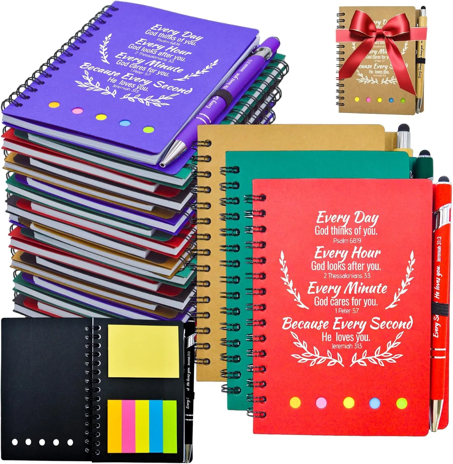 400 Pcs Bulk Christian Gifts Prayer Journal for Woman - 200 Set Religious Notepad with Christian Pen - Bible Notebook - Church Gifts for Mother's Day, Bible Study, and Family Devotions ( Colorful )