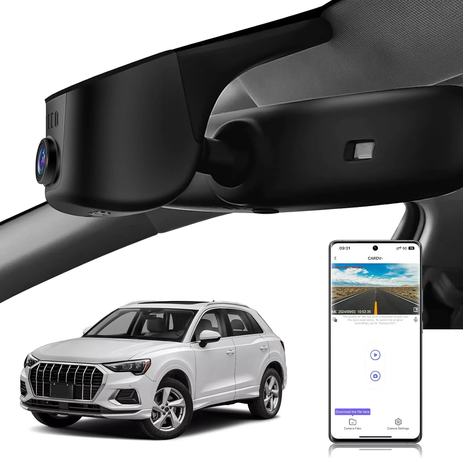 4K Dash Cam fit for Audi 2019 2020 2021 2022 2023 2024 A4 A6 Allroad A3 A5 Q5 S4 S6 Q7 A8 S8 TT A7 S5 Q3 S3 S7 RS3 RS5 RS6 e-tron (Model A), OEM Look, UHD 2160P Video, WiFi & APP, 128GB Card