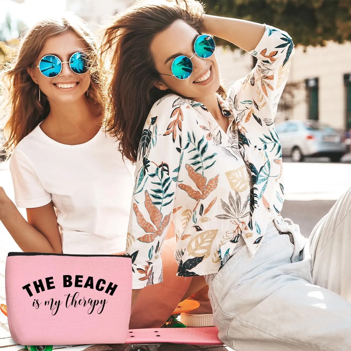 4PCS Beach Vacation Essentials Accessories Makeup Bag, Cute Cosmetic Bags for Women, Travel Toiletry Bag Girls Trip Weekend Beach Gifts for Women Sister Traveler Summer Vacation Mothers Day Birthday
