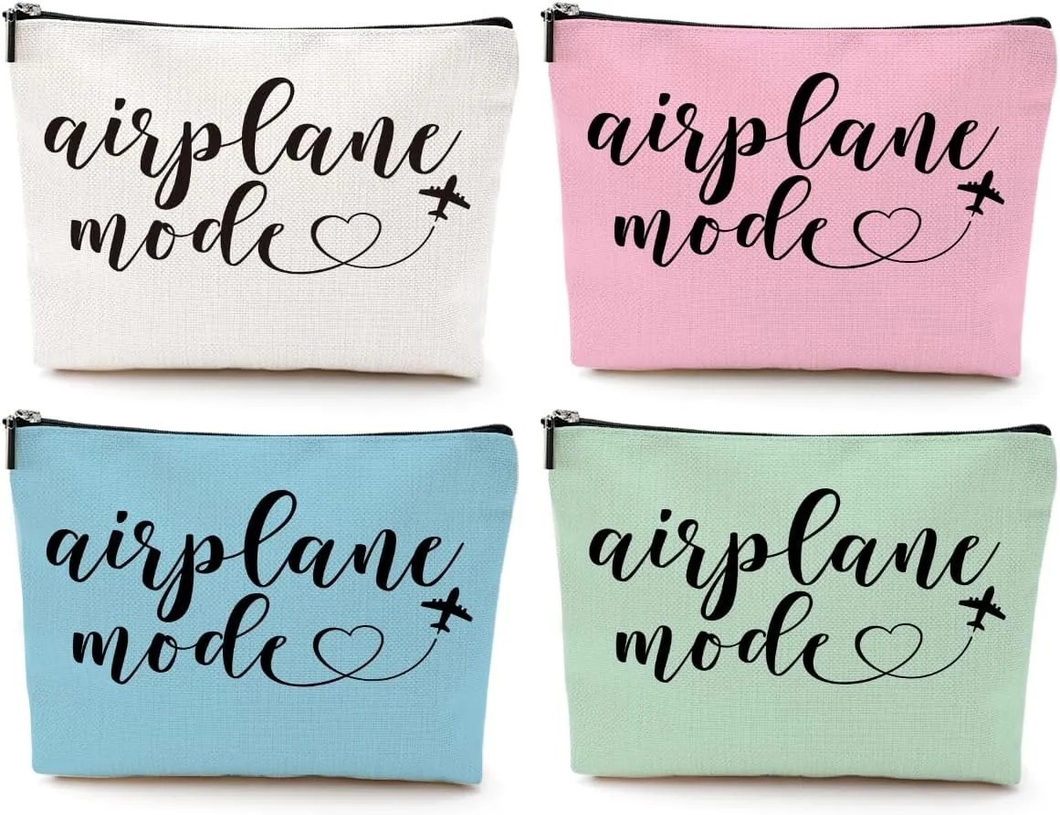 4PCS Funny Airplane Travel Gifts for Women Makeup Bag Travel Essentials Cosmetic Bag Traveling Toiletry Bags Flight Vacation Gifts for Girls Bestie Travelers Girls Trip Birthday Christmas Mothers Day