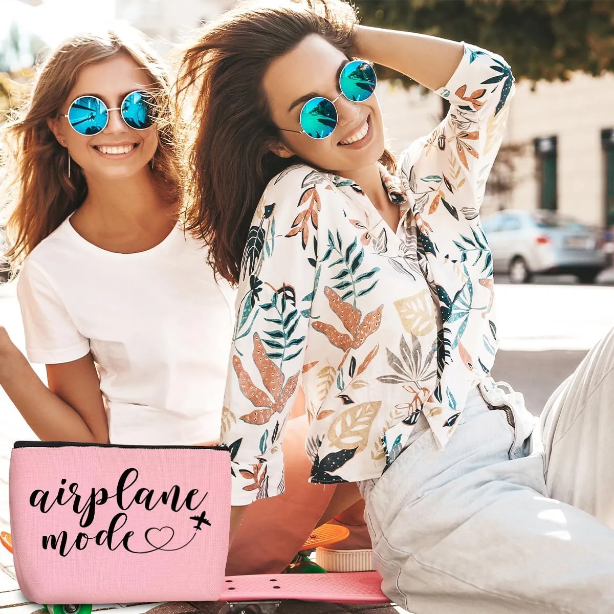 4PCS Funny Airplane Travel Gifts for Women Makeup Bag Travel Essentials Cosmetic Bag Traveling Toiletry Bags Flight Vacation Gifts for Girls Bestie Travelers Girls Trip Birthday Christmas Mothers Day