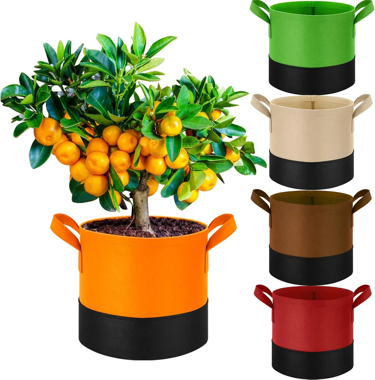 5 Pack 7 Gallon Durable Grow Bags, 350G Heavy-Duty Fabric Pots with Handles, Breathable Plant Containers for Vegetables, Flowers, Fruits, Indoor & Outdoor Gardening, Aeration Fabric Planters